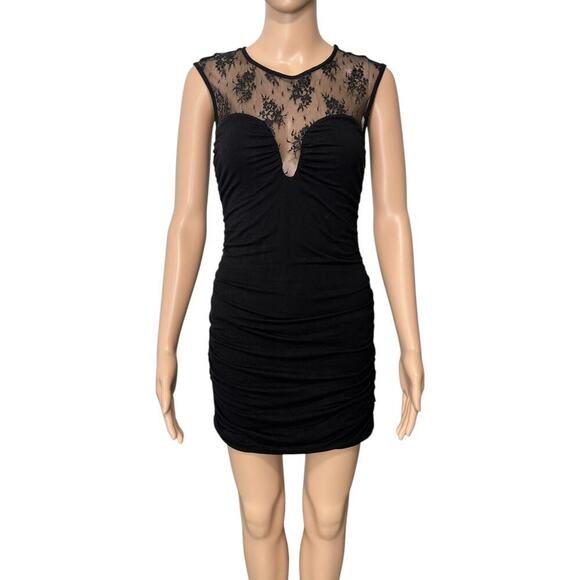 Guess Los Angeles Witchy Black Lace Ruched Bodycon Dress (L) - Picture 4 of 16